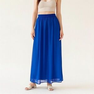 Vintage Maxi Skirt Y2K 90s Chiffon High Waist Flowy Cobalt Royal Blue Size Small